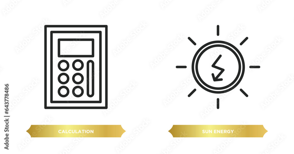 Poster two editable outline icons from technology concept. thin line icons such as calculation, sun energy 