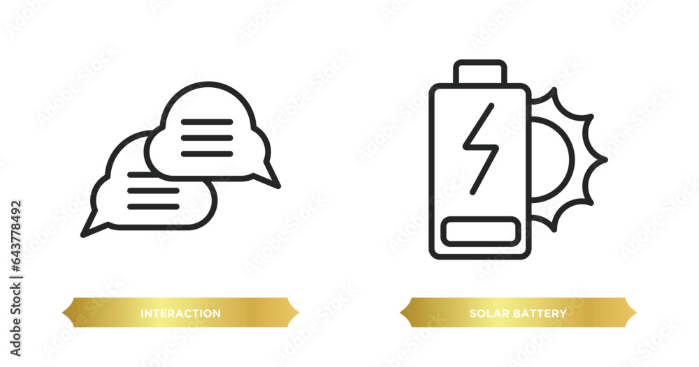 Poster two editable outline icons from technology concept. thin line icons such as interaction, solar batte