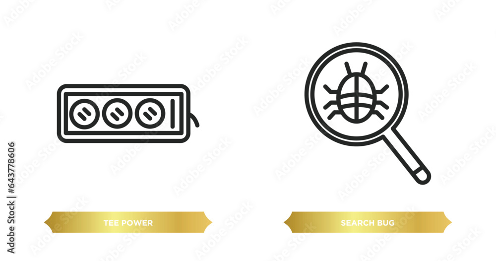Poster two editable outline icons from technology concept. thin line icons such as tee power, search bug ve