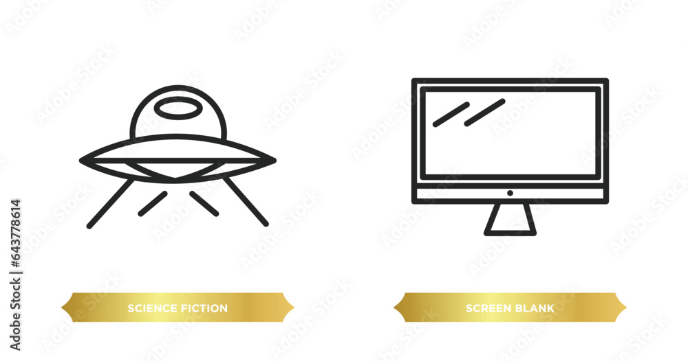 Poster two editable outline icons from technology concept. thin line icons such as science fiction, screen 