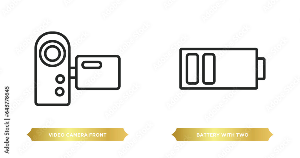 Poster two editable outline icons from technology concept. thin line icons such as video camera front view,