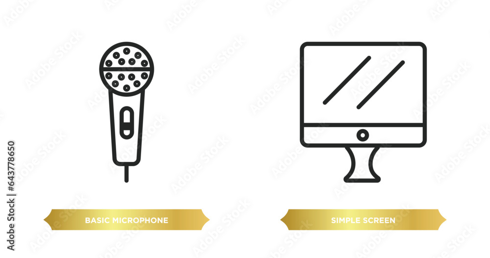 Poster two editable outline icons from technology concept. thin line icons such as basic microphone, simple