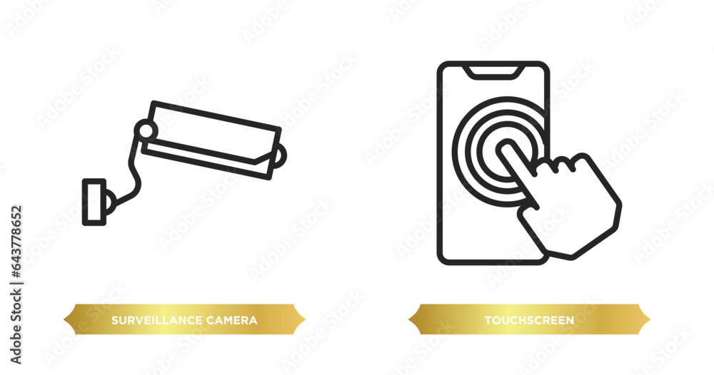 Poster two editable outline icons from technology concept. thin line icons such as surveillance camera, tou