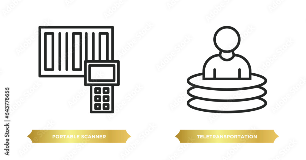 Poster two editable outline icons from technology concept. thin line icons such as portable scanner, teletr