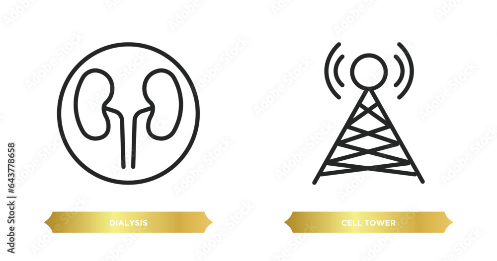 Poster two editable outline icons from technology concept. thin line icons such as dialysis, cell tower vec