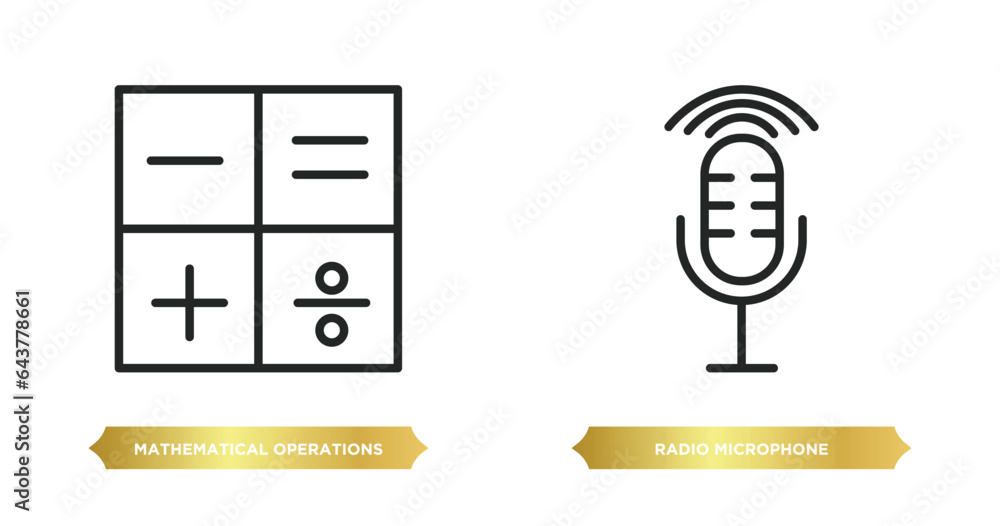Poster two editable outline icons from technology concept. thin line icons such as mathematical operations,