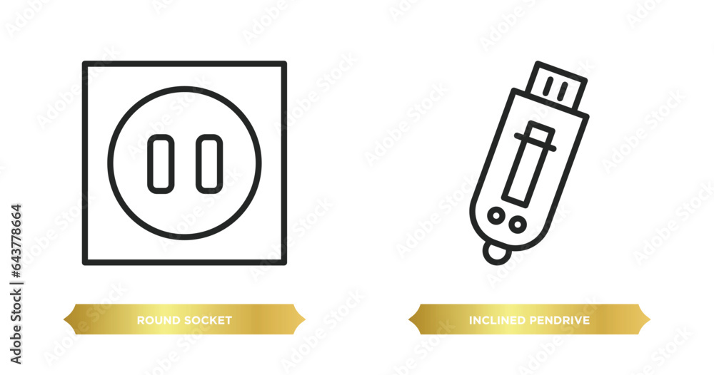 Aufkleber two editable outline icons from technology concept. thin line icons such as round socket, inclined p