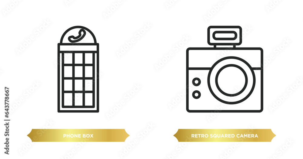 Aufkleber two editable outline icons from technology concept. thin line icons such as phone box, retro squared