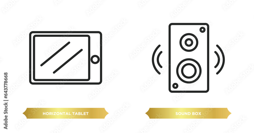 Poster two editable outline icons from technology concept. thin line icons such as horizontal tablet, sound