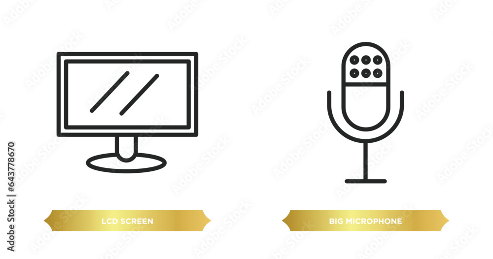 Poster two editable outline icons from technology concept. thin line icons such as lcd screen, big micropho