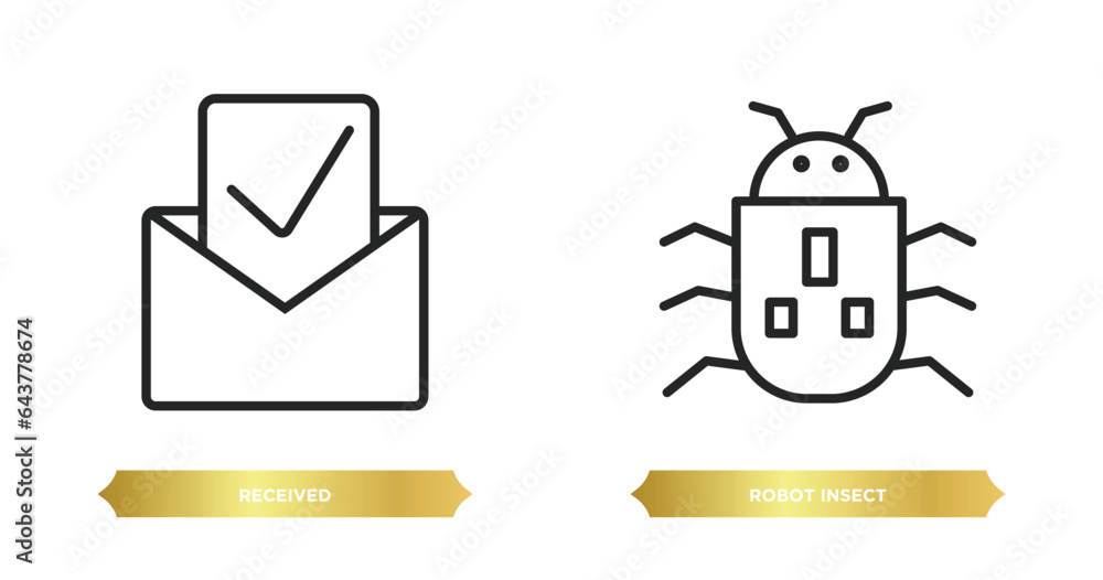Poster two editable outline icons from technology concept. thin line icons such as received, robot insect v