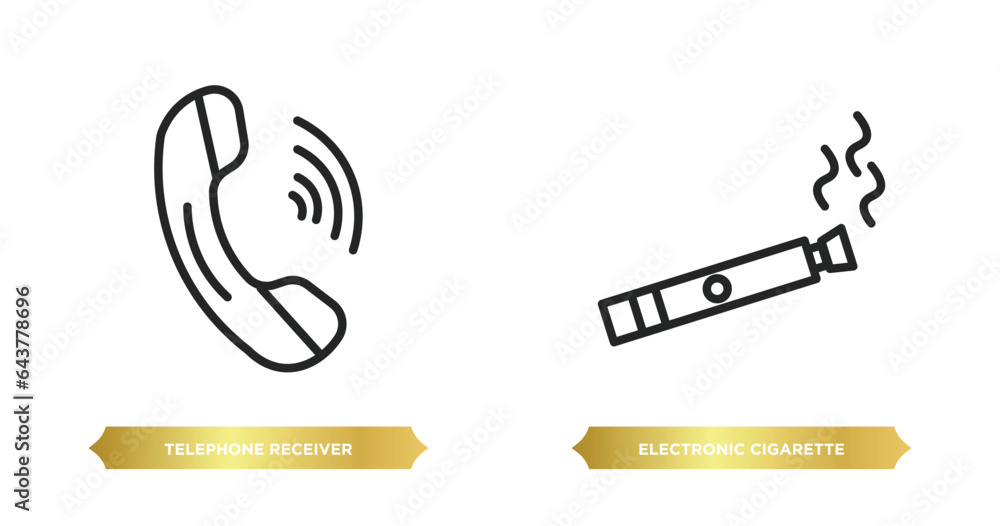 Poster two editable outline icons from technology concept. thin line icons such as telephone receiver, elec