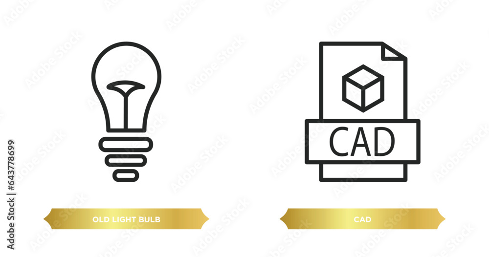 Poster two editable outline icons from technology concept. thin line icons such as old light bulb, cad vect