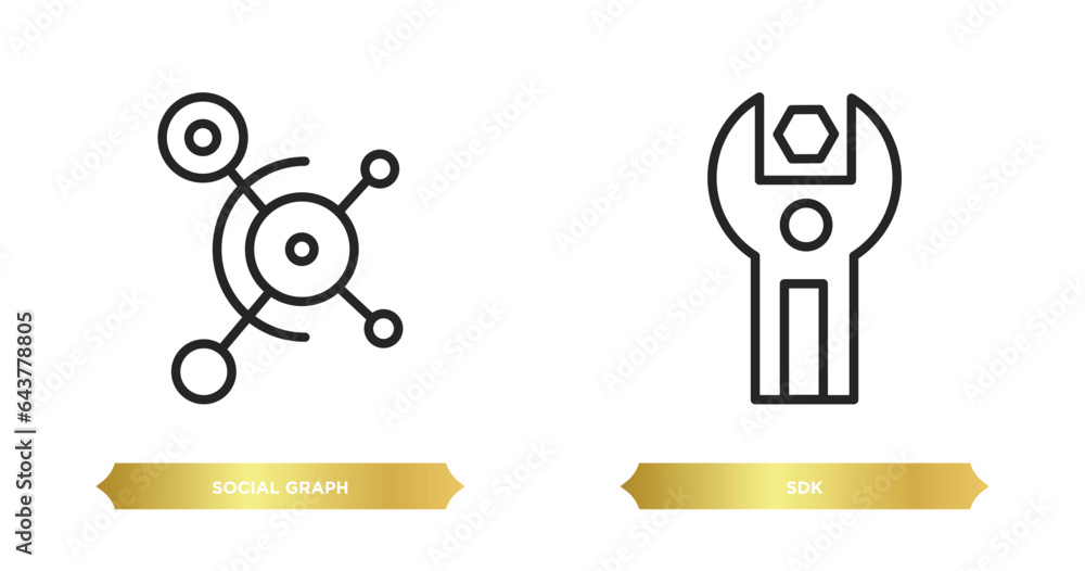 Poster two editable outline icons from technology concept. thin line icons such as social graph, sdk vector