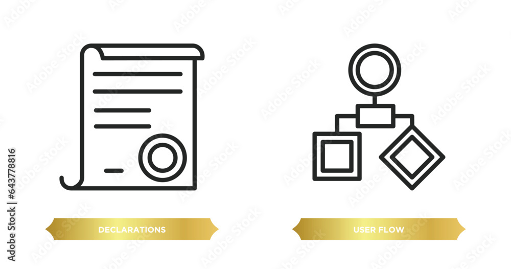 Poster two editable outline icons from technology concept. thin line icons such as declarations, user flow 