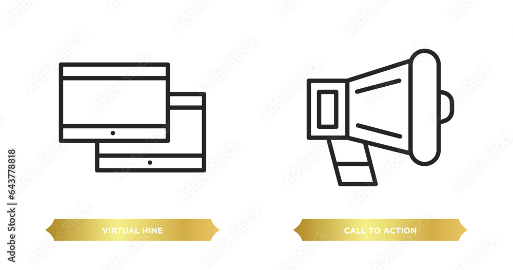 Poster two editable outline icons from technology concept. thin line icons such as virtual hine, call to ac