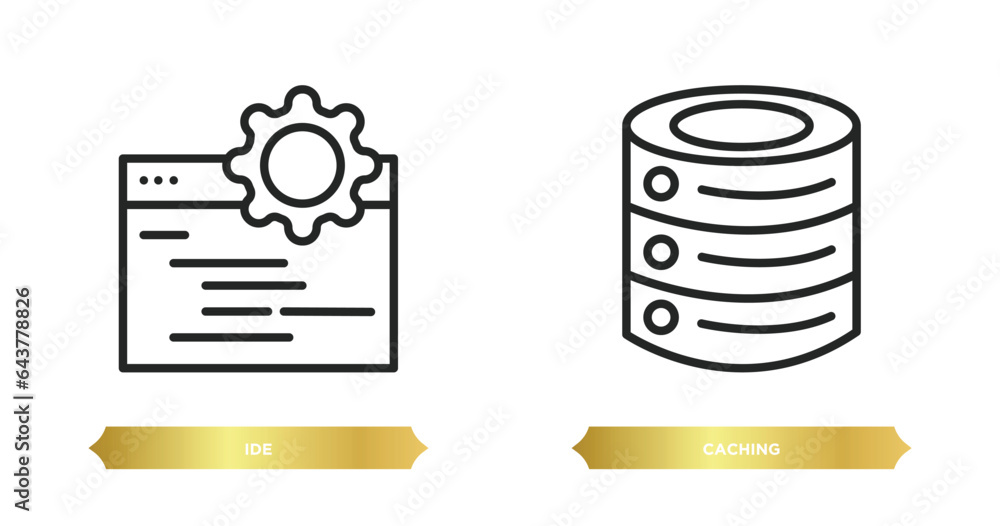 Poster two editable outline icons from technology concept. thin line icons such as ide, caching vector.