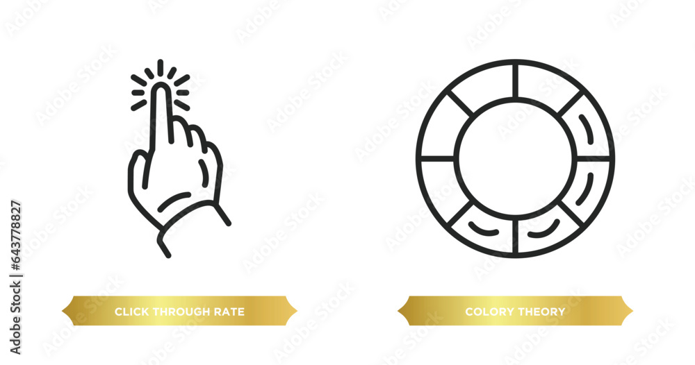 Poster two editable outline icons from technology concept. thin line icons such as click through rate, colo