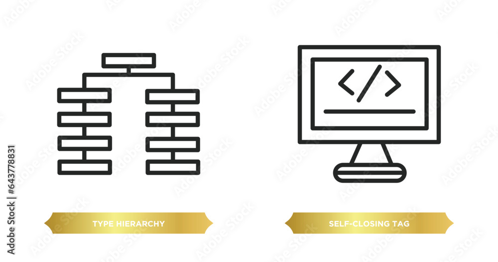 Poster two editable outline icons from technology concept. thin line icons such as type hierarchy, self-clo