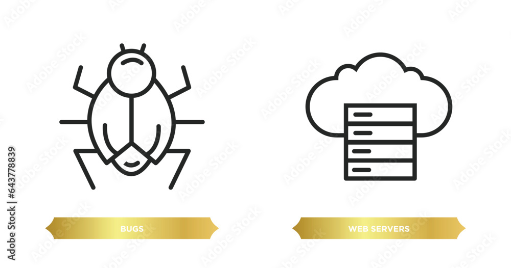 Poster two editable outline icons from technology concept. thin line icons such as bugs, web servers vector