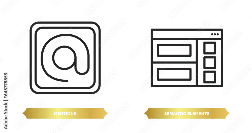 Poster two editable outline icons from technology concept. thin line icons such as mentions, semantic eleme