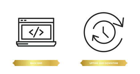 two editable outline icons from technology concept. thin line icons such as back end, uptime and downtime vector.
