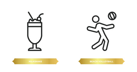 two editable outline icons from summer concept. thin line icons such as milkshake, beach volleyball vector.