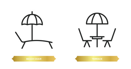 two editable outline icons from summer concept. thin line icons such as beach chair, terrace vector.