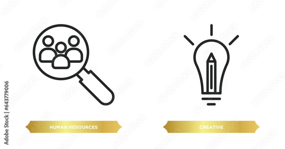 Poster two editable outline icons from strategy concept. thin line icons such as human resources, creative 