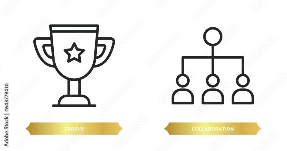 Poster two editable outline icons from strategy concept. thin line icons such as trophy, collaboration vect