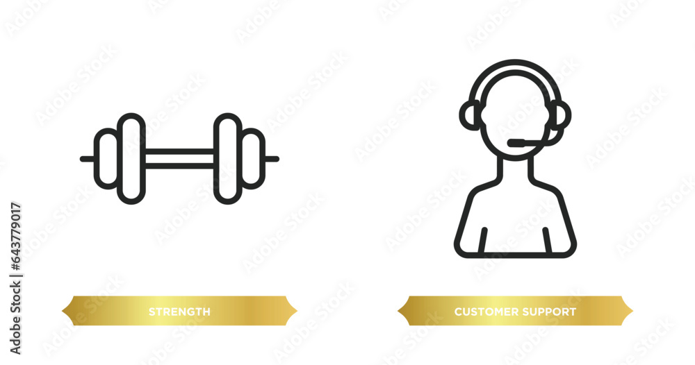 Poster two editable outline icons from strategy concept. thin line icons such as strength, customer support