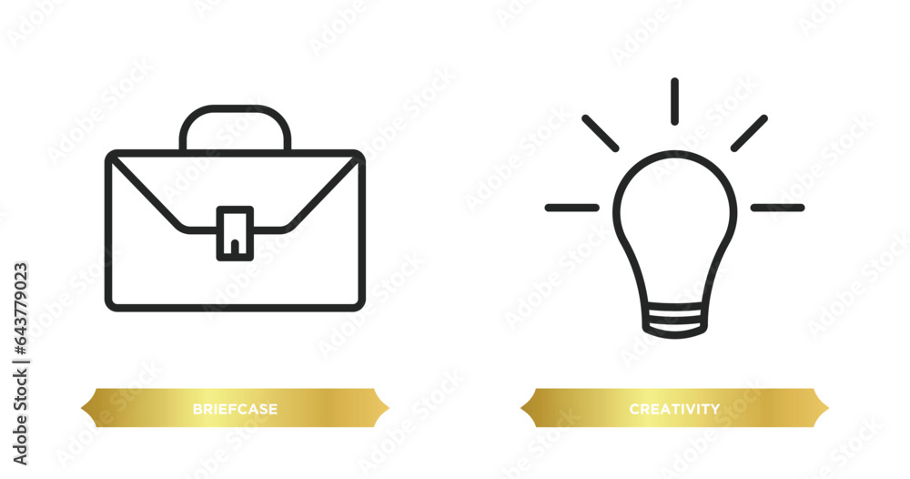 Poster two editable outline icons from strategy concept. thin line icons such as briefcase, creativity vect