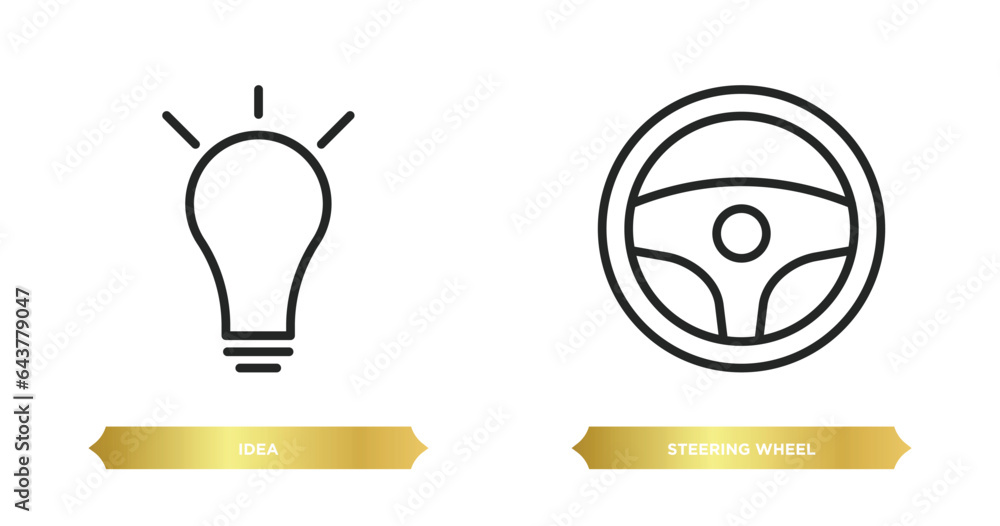 Poster two editable outline icons from strategy concept. thin line icons such as idea, steering wheel vecto