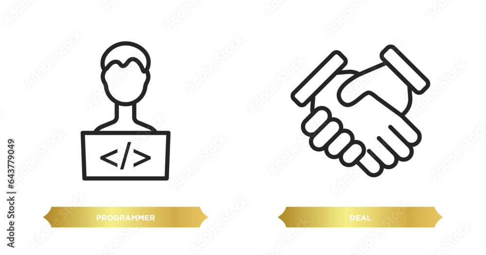 Poster two editable outline icons from strategy concept. thin line icons such as programmer, deal vector.