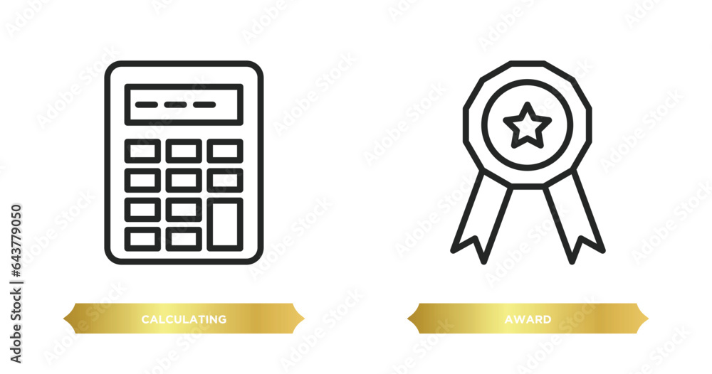 Poster two editable outline icons from strategy concept. thin line icons such as calculating, award vector.