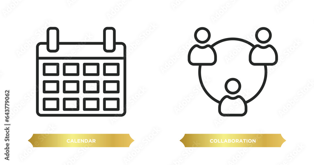 Poster two editable outline icons from strategy concept. thin line icons such as calendar, collaboration ve