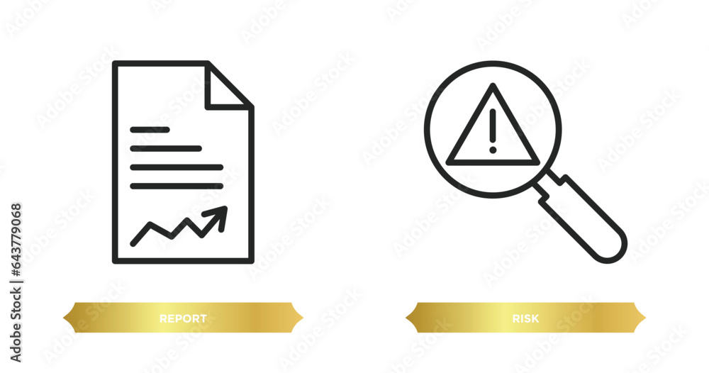 Poster two editable outline icons from strategy concept. thin line icons such as report, risk vector.