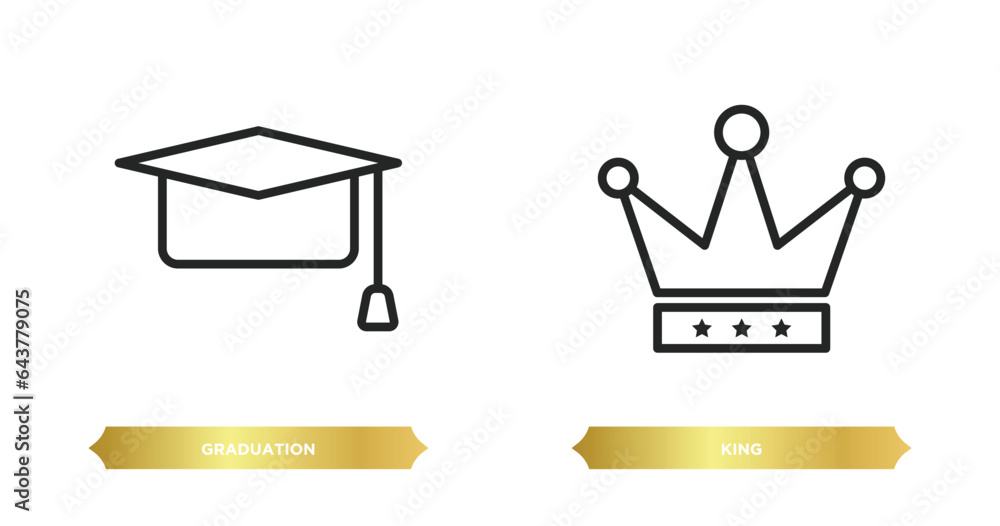 Poster two editable outline icons from strategy concept. thin line icons such as graduation, king vector.
