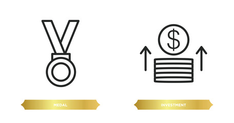 two editable outline icons from strategy concept. thin line icons such as medal, investment vector.