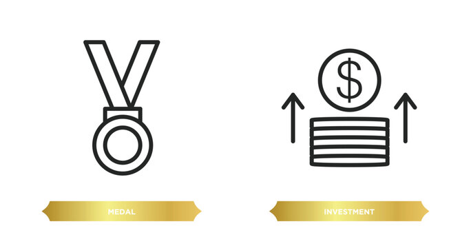 two editable outline icons from strategy concept. thin line icons such as medal, investment vector.