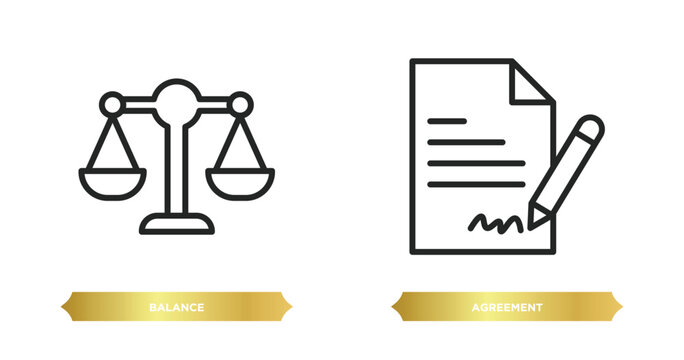 two editable outline icons from strategy concept. thin line icons such as balance, agreement vector.