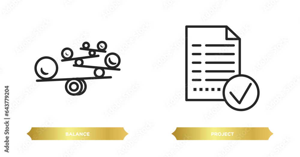 Poster two editable outline icons from success concept. thin line icons such as balance, project vector.