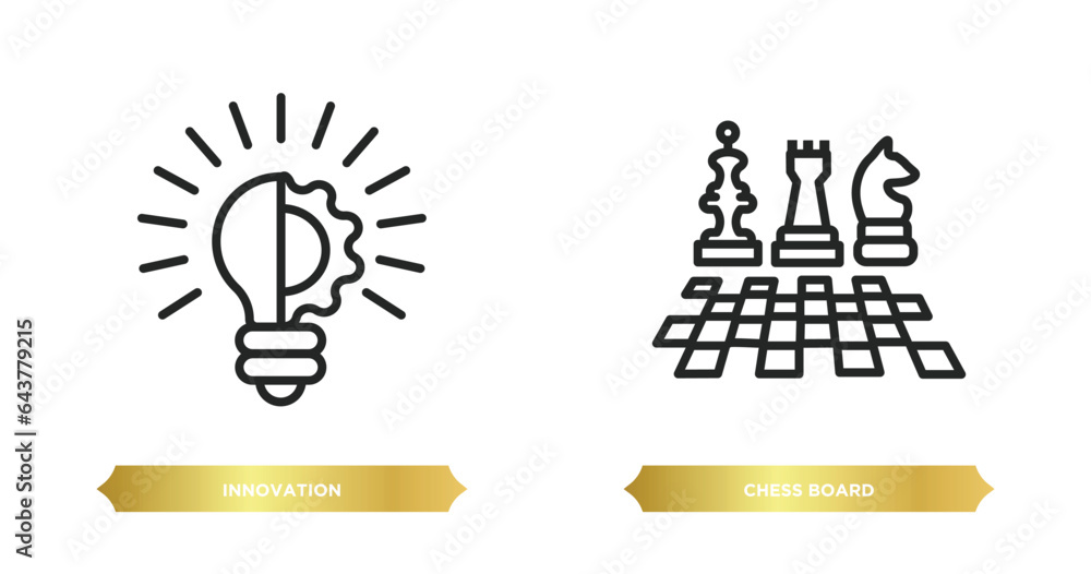 Poster two editable outline icons from success concept. thin line icons such as innovation, chess board vec