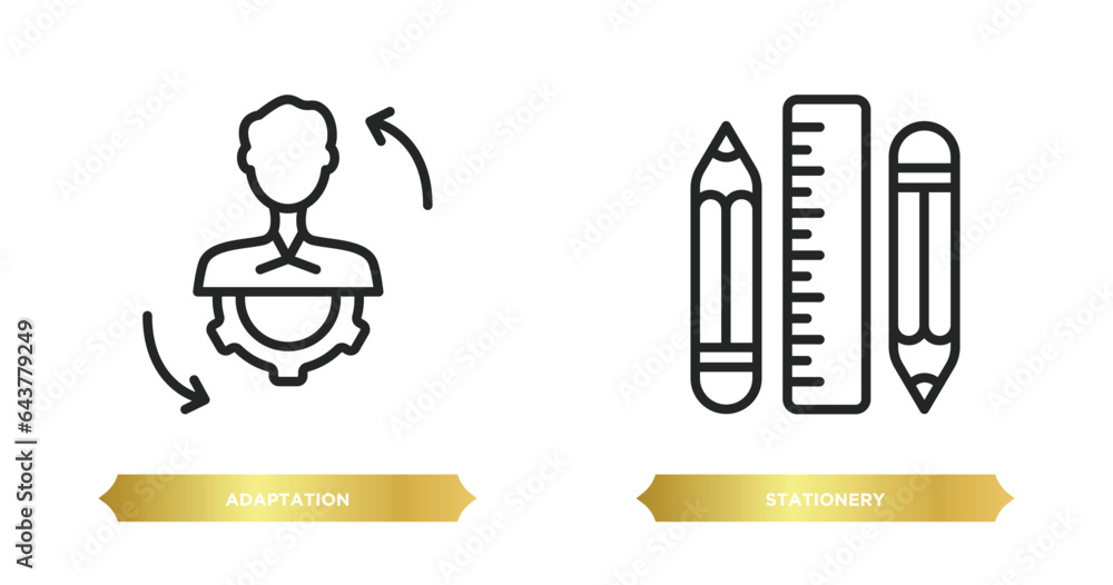 Poster two editable outline icons from startup stategy and concept. thin line icons such as adaptation, sta