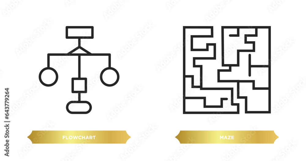 Poster two editable outline icons from success concept. thin line icons such as flowchart, maze vector.