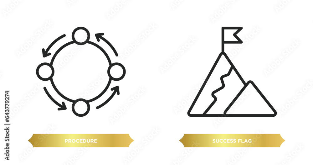 Poster two editable outline icons from startup stategy and concept. thin line icons such as procedure, succ