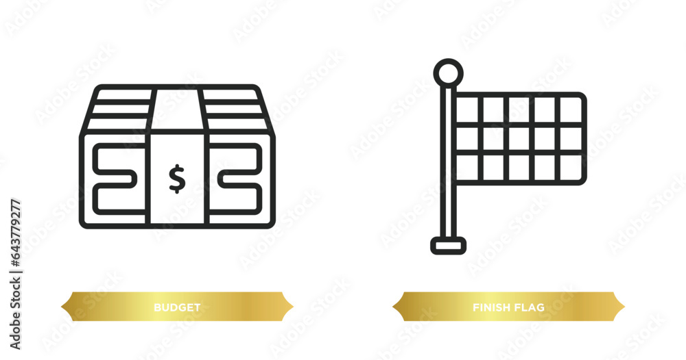Poster two editable outline icons from startup stategy and concept. thin line icons such as budget, finish 