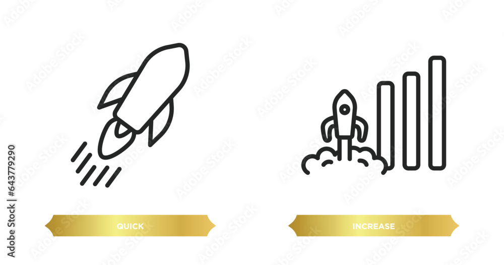 Poster two editable outline icons from startup stategy and concept. thin line icons such as quick, increase