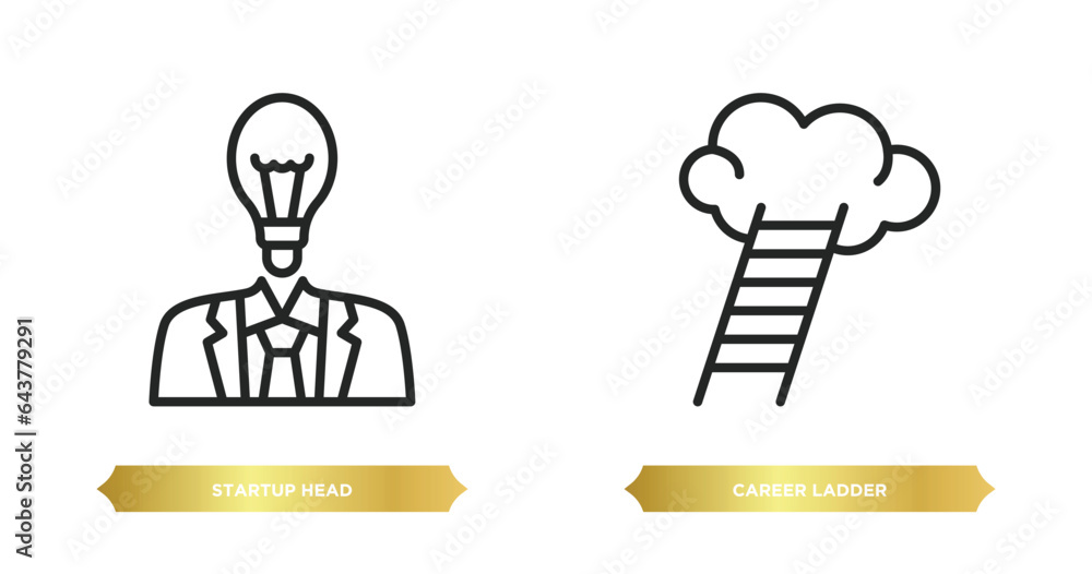 Poster two editable outline icons from startup stategy and concept. thin line icons such as startup head, c