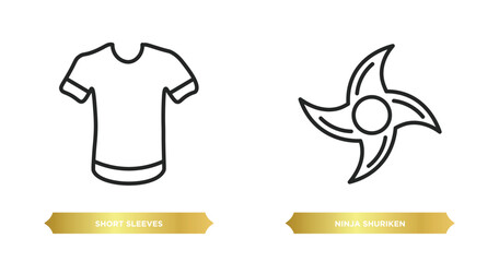 two editable outline icons from sports concept. thin line icons such as short sleeves, ninja shuriken vector. © IconArt